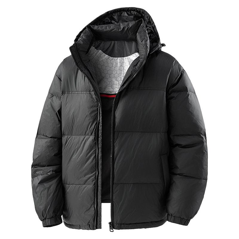 Men's Trendy Color Block Down Puffer Jacket - Light Luxury, Warm, Hooded, Casual Winter Wear