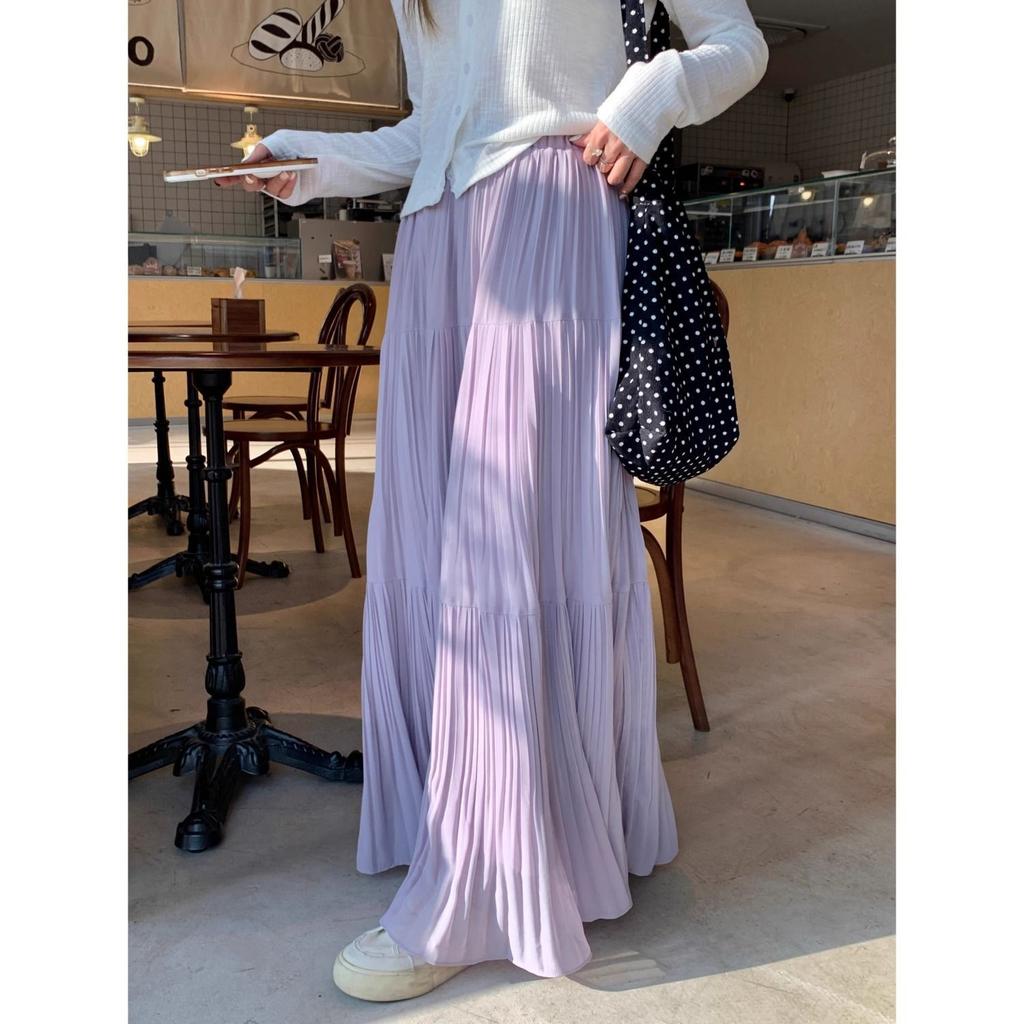 Purple Gentle Style Sweet Pleated Tulle Skirt Skirt Springtime and Summer Loose Draping Large Hem Skirt A-line Skirt Long Skirt
