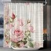 Vintage Floral Pink Letter Shower Curtain - 100% Polyester, Machine Washable, Grommet Top, Includes Hooks, All-Season,Bath Decor