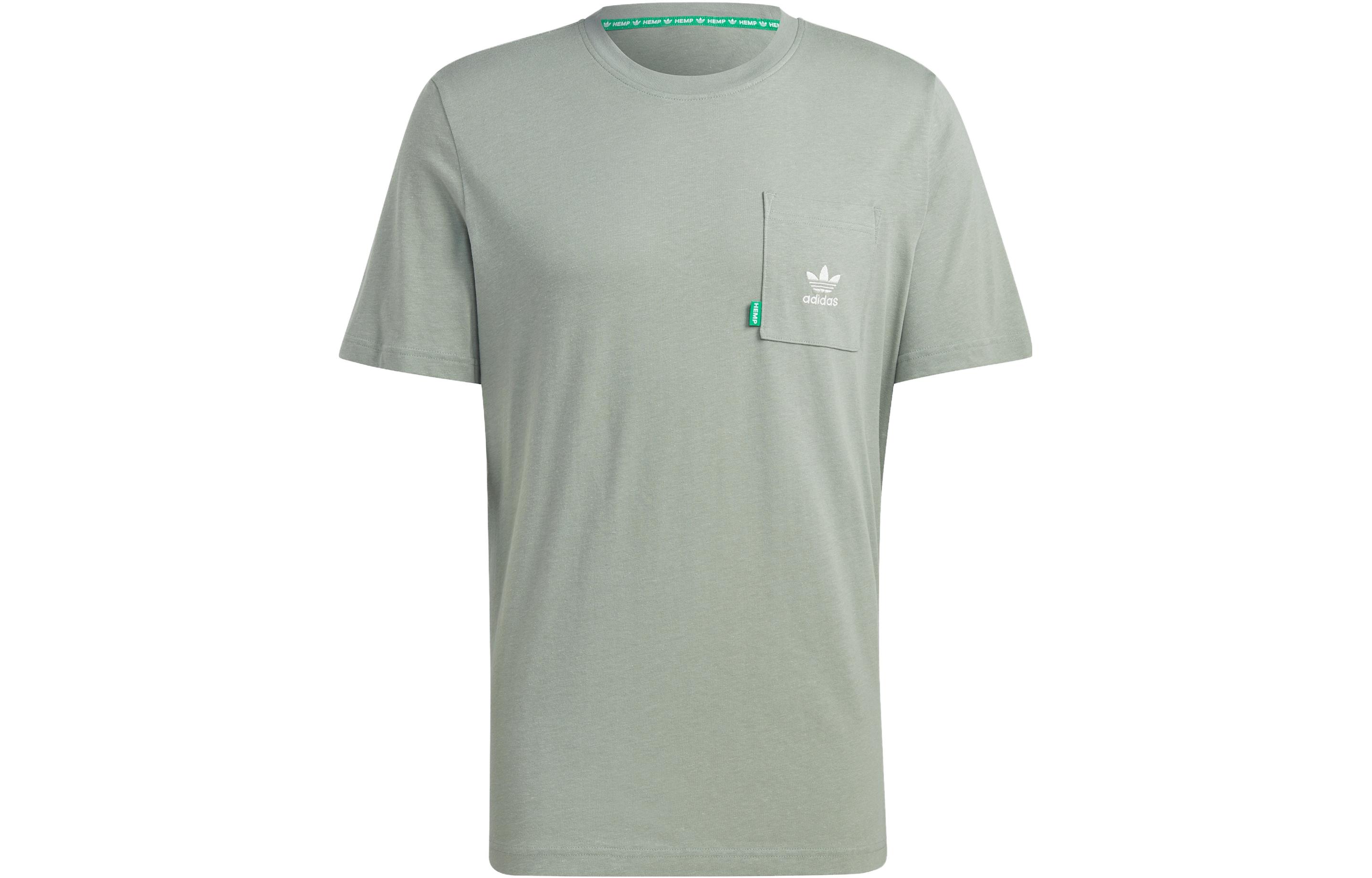 Adidas Originals ESSENTIALS T Shirts Men s Dusty Green Crew Neck Moderate Straight Fit HR2955 L