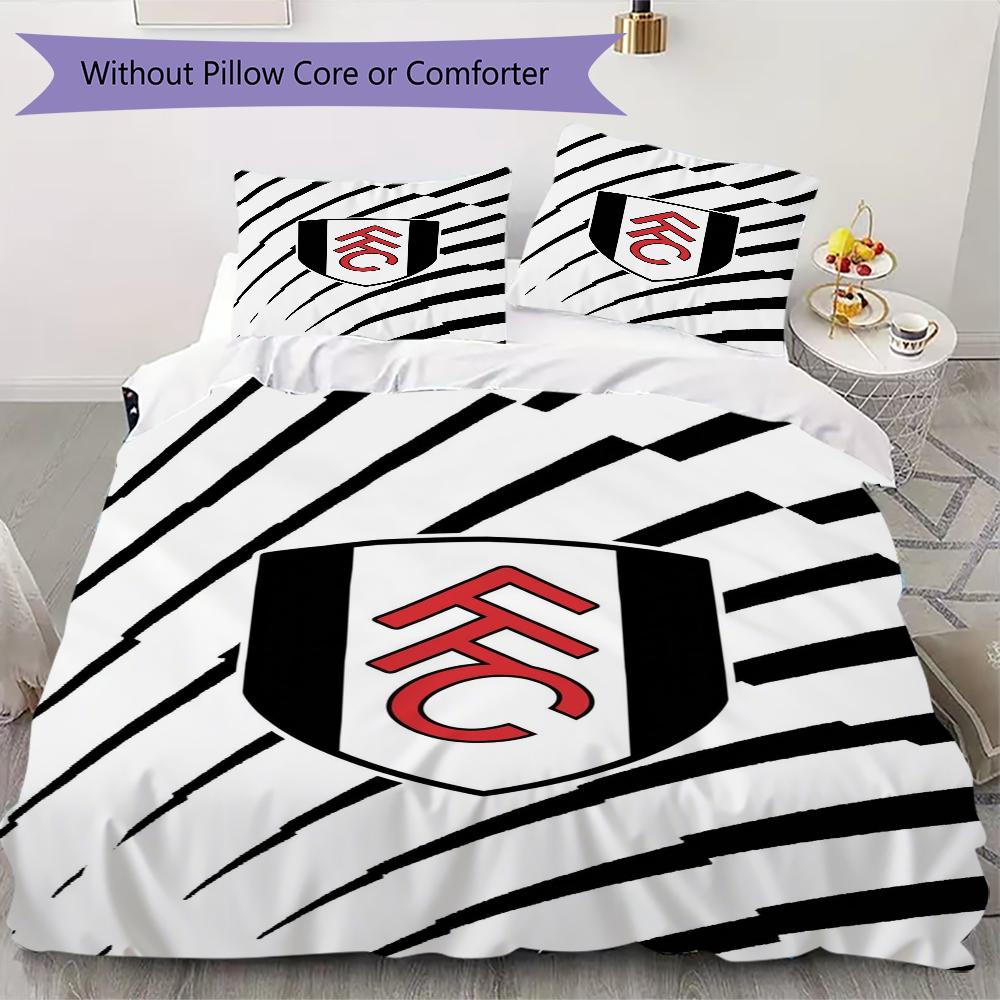 Fulham FC Pattern Bedding uilt Set uilt Cover Pillowcase Home Decoration Birthday Gift (1 * duvet cover + 2 * pillowcase without core)