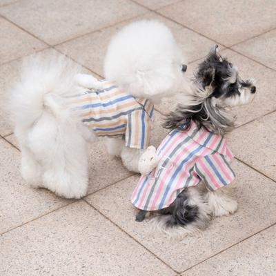 Pet Shirt with Stripes And Plush Bear Button Down Short Sleeve Summer Puppy Outfits Breathable Pet T Shirt for Small Medium Dogs