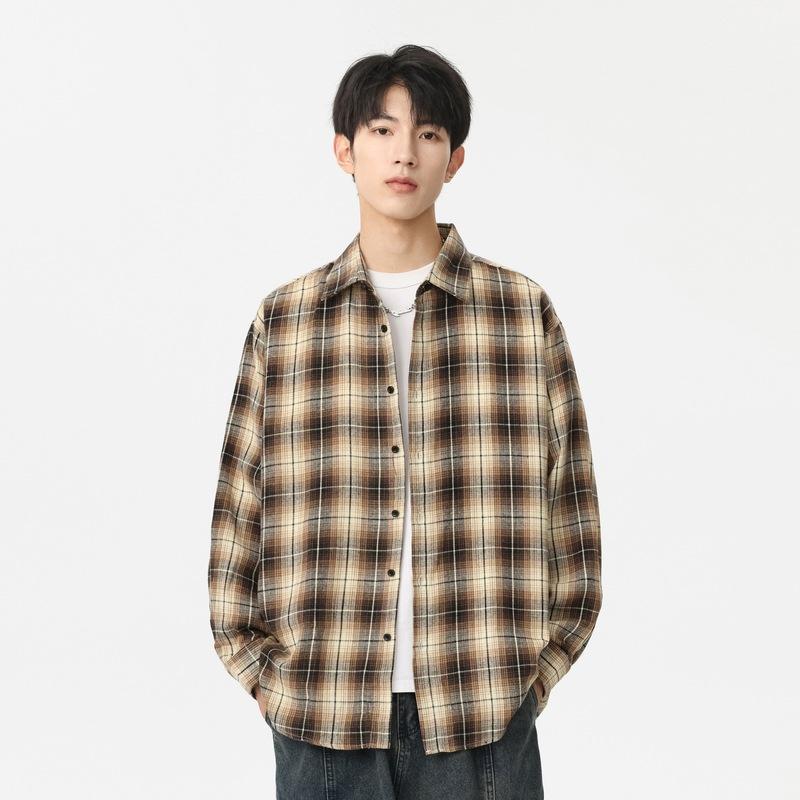 Autumn Long-sleeved Plaid Shirt Men's and Women's Korean Version Loose Casual Jacket Couple Versatile Shirt