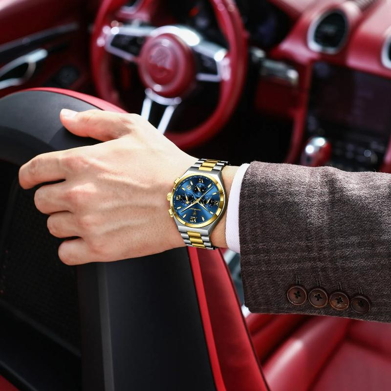 POEDAGAR Original Sport Man Wristwatch Luminous Week Date Luxury Watch For Men Stainless Steel Quartz Men's Watches