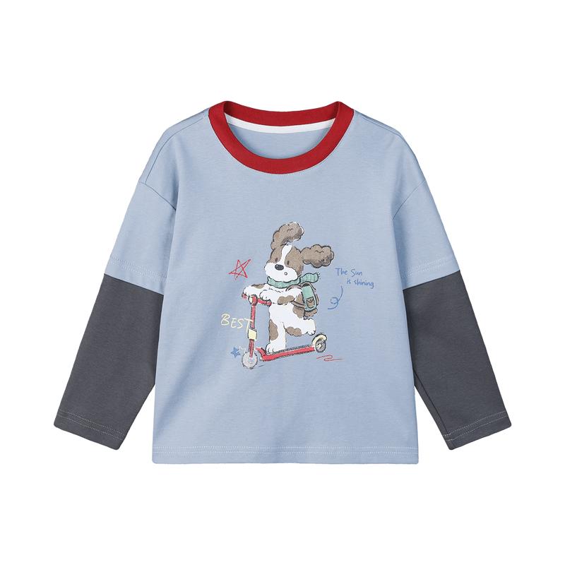 LUSON Boys' Long Sleeve Faux-Layered Cartoon Print T-Shirt