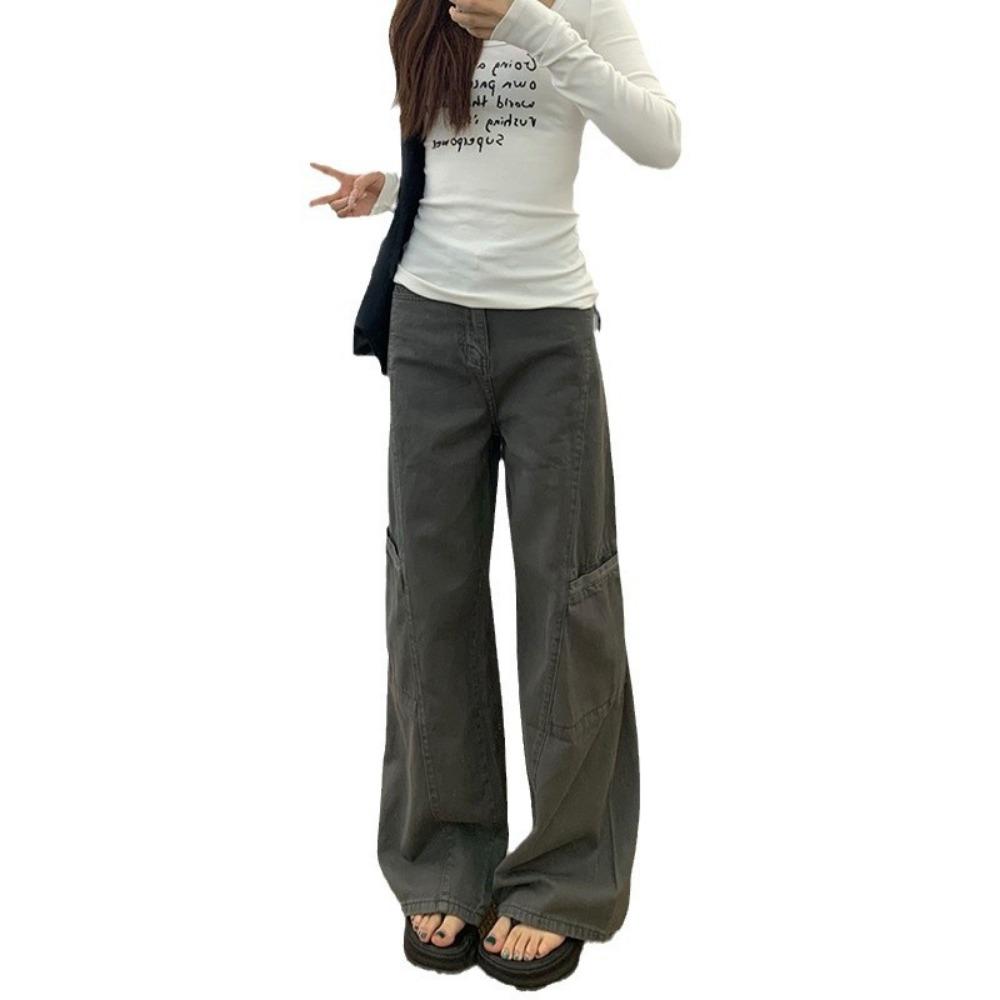 Wide-leg denim overalls women's spring and autumn new high-waisted loose and thin versatile casual straight jeans