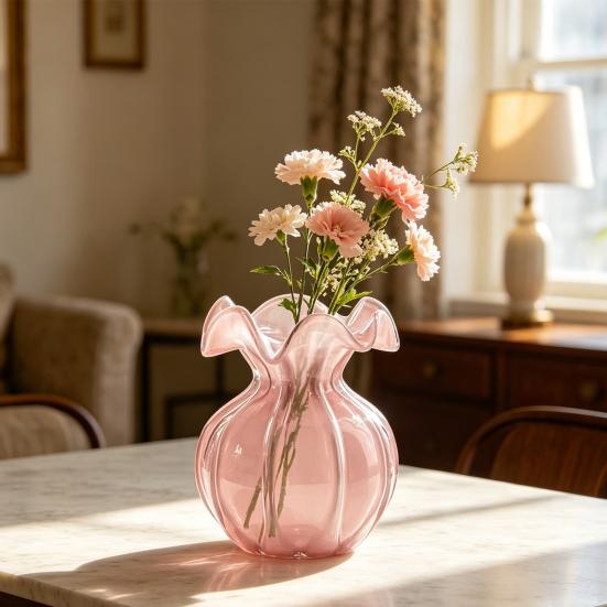 Piccolo Vaso da Fiori in Vetro Decorativo Portafiori con Apertura a Portamonete per Soggiorno Tavolo da Interno Centrotavola
