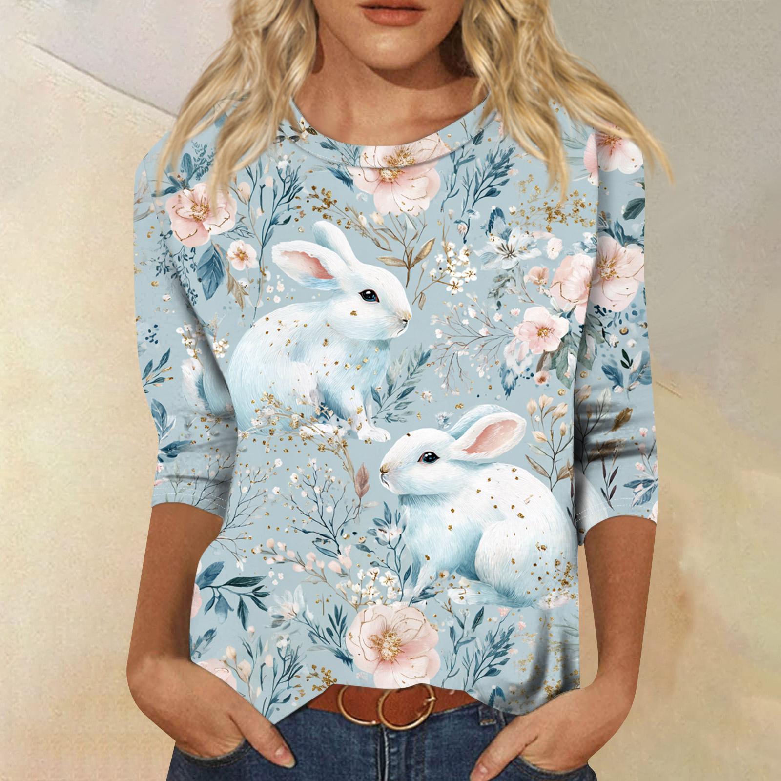 

Женский модный повседневный топ-свитер с рукавом три четверти, с пасхальным принтом, с круглым вырезом XXL циан