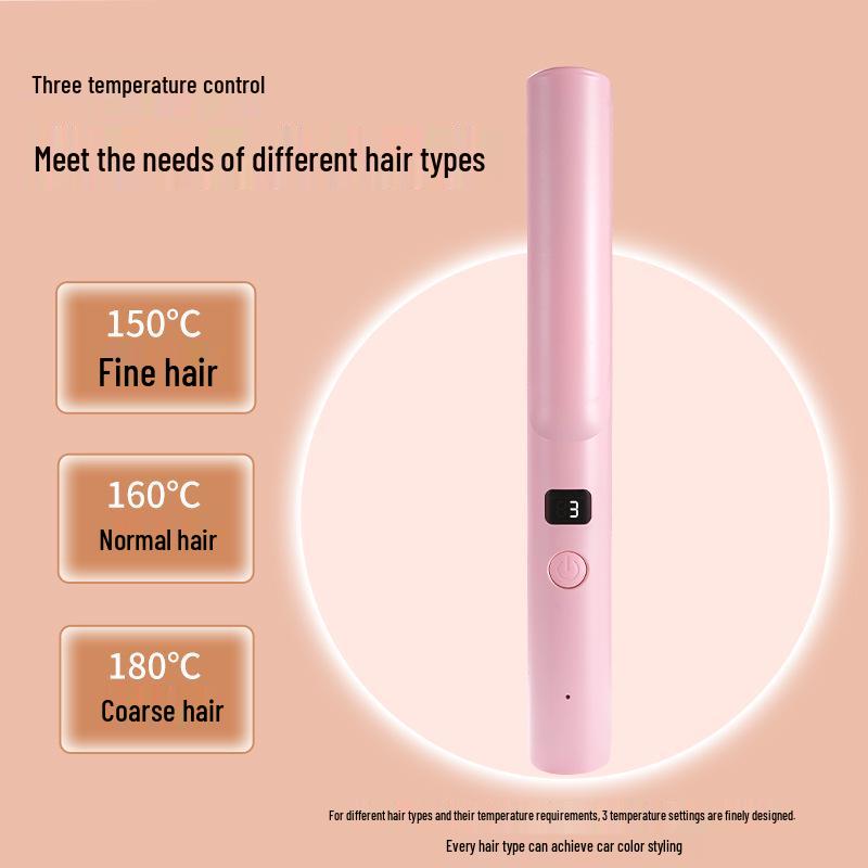 Wireless USB Rechargeable Hair Straightener for Men & Women, Dual-Use for Straight & Curly Hair with Bang Styling, Portable Design.