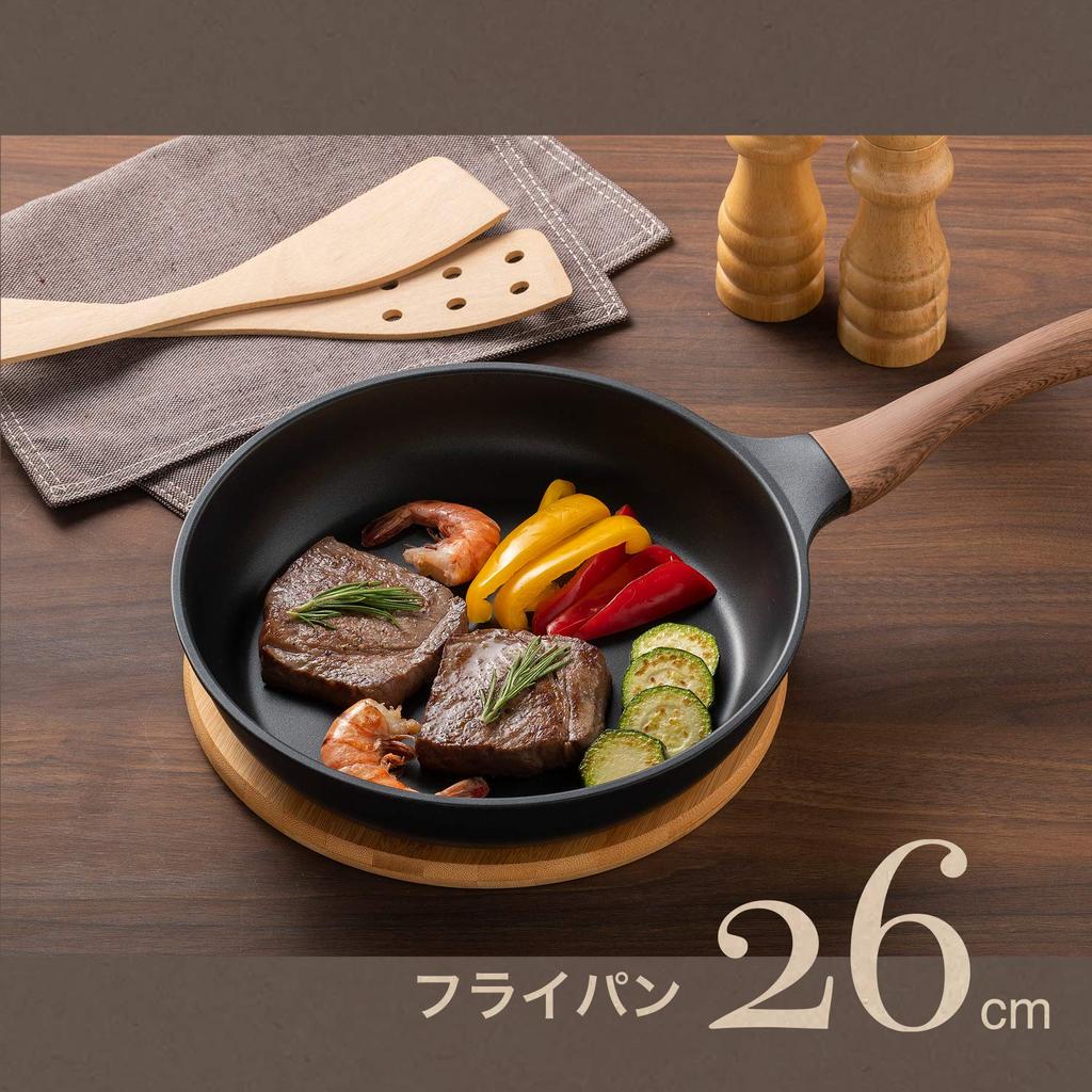 Wahei Freiz Frying Pan, 26cm, IH and Gas Compatible, Flat Interior, No Fasteners, PFOA-Free, Fluororesin Coating, N-Tone MB-1252