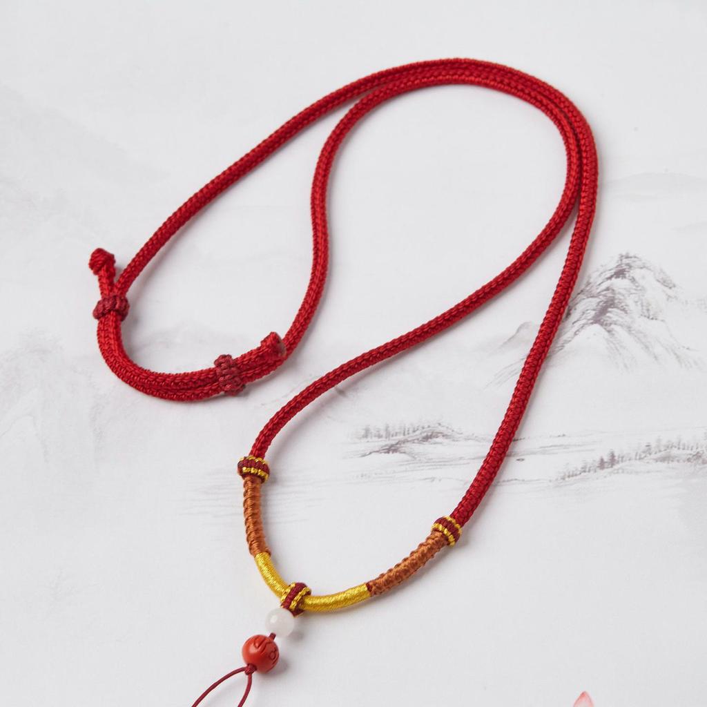 Hand-woven Jade Pendant Lanyard Necklace - Adjustable Unisex Rope