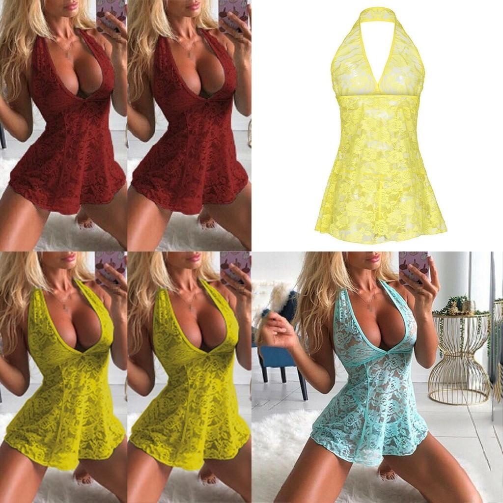 Alluring Women's Lingerie Set Featuring Floral Lace Deep V-neck See-through Design