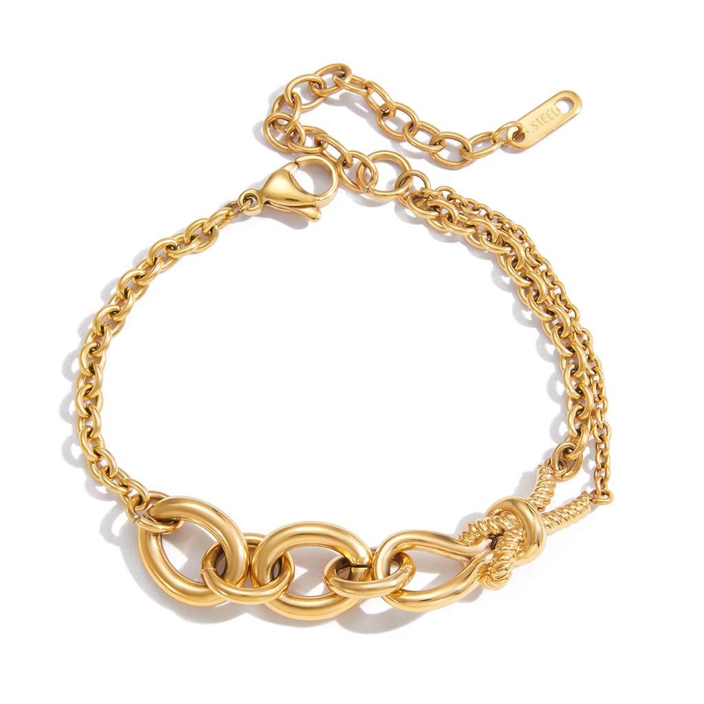 Fashion Geometric Trendy Stainless Steel Chain & Link Bracelet with Hercules Knot Design for Women Men Gift