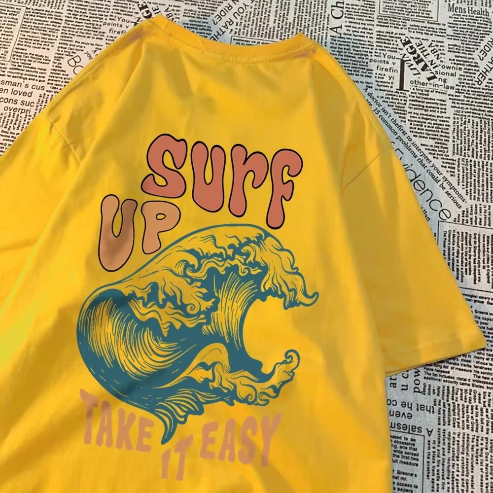 

Футболки Surf Up Take It Easy для мужчин и женщин, летняя футболка, дышащая, с круглым вырезом, с коротким рукавом, свободная футболка Harajuku, хлопковые топы для пар S