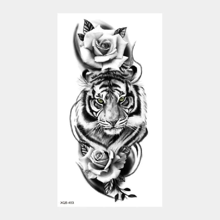 Upper Arm Sleeve Crown Lion Tiger Wolf Head Waterproof Temporary Stickers Body Art Fake Tattoo For Women Men