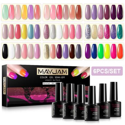 MAYJAM 6Pcs/Set Nail Art UV Gel Polish 8ML Soak Off Nail Gel Glittery Sequins UV Gel Nail Polish Kit Valentine Gifts