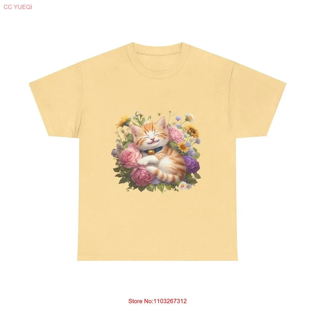 Floral Cat T Shirt Cute Heavy Cotton For Lovers Vintage Comfortable Breathable Stylish Slightly Top For Everyday Wear