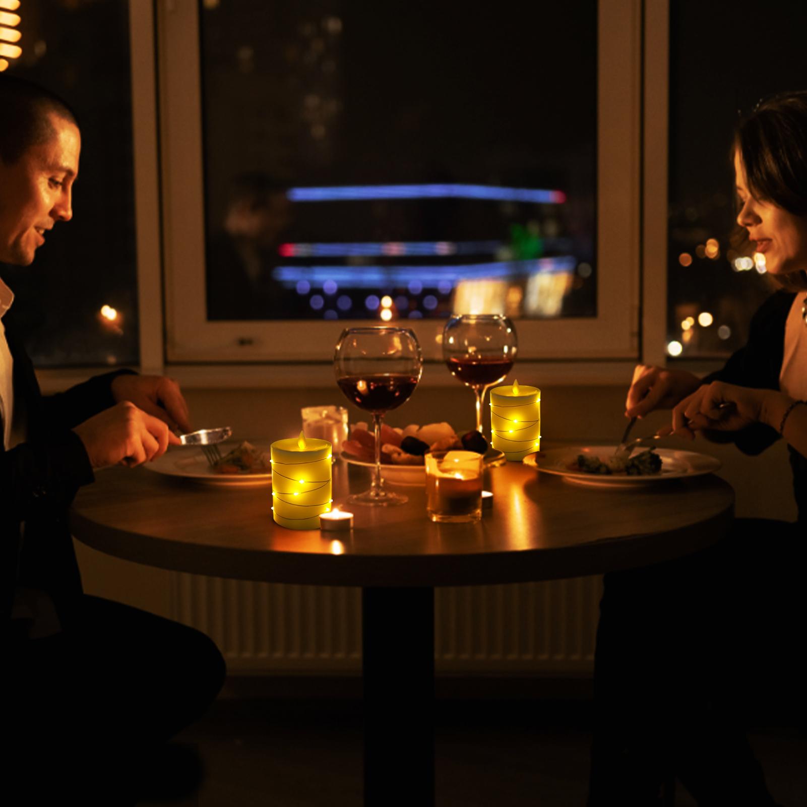 

3 шт. Мерцающие беспламенные свечи с комплектом витых гирлянд Динамическое освещение головок