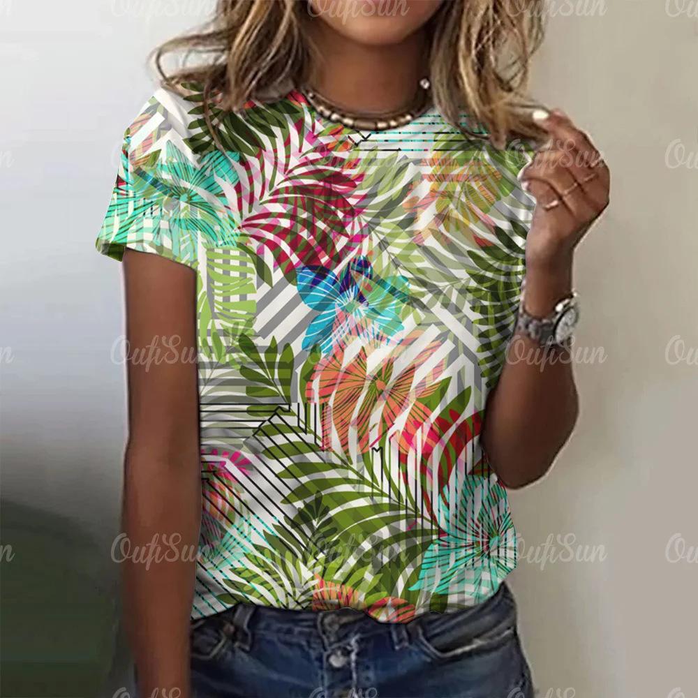 

Plant printed women s T-shirt Hawaiian style 3D digital printed women s casual short sleeved top factory direct sales EMA 6XL