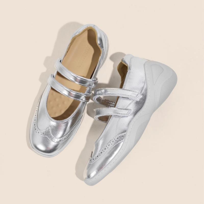 

Маленькое увеличение внутренней высоты серебристые туфли Мэри Джейн одинарные женские 2025 весна новые повседневные спортивные балетки на плоской подошве 35 серебряный