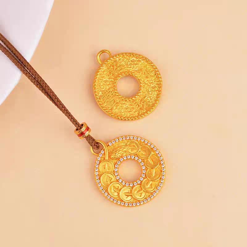 Gold Koi Ruyi Rhinestone Pendant Necklace - Unisex Retro Sweater Chain