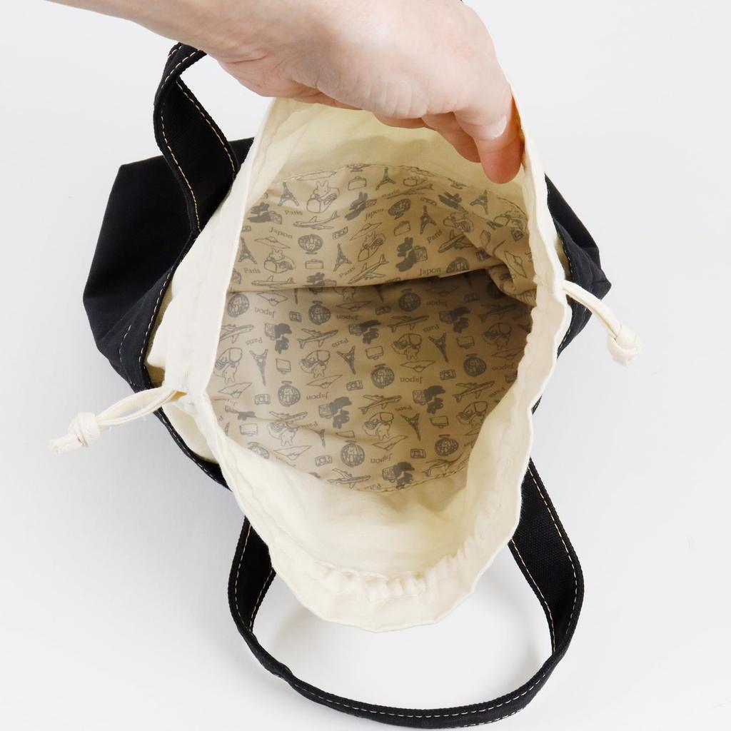 And Small Tote Bag for Lunch Mount Fuji Lisa and Everyday Use [Lisa Gaspard] Women, Drawstring, Bag, Design, Gaspard, Cute, (Black)