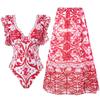 2025 Trendy European & American Sexy One-Piece Swimsuit with Print Two-Piece Chiffon Skirt Set