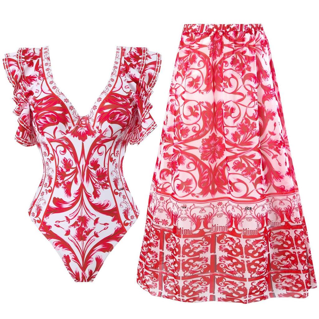 2023 Trendy Sexy Women's One-Piece Printed Swimwear with Spaghetti Straps - European and American Style