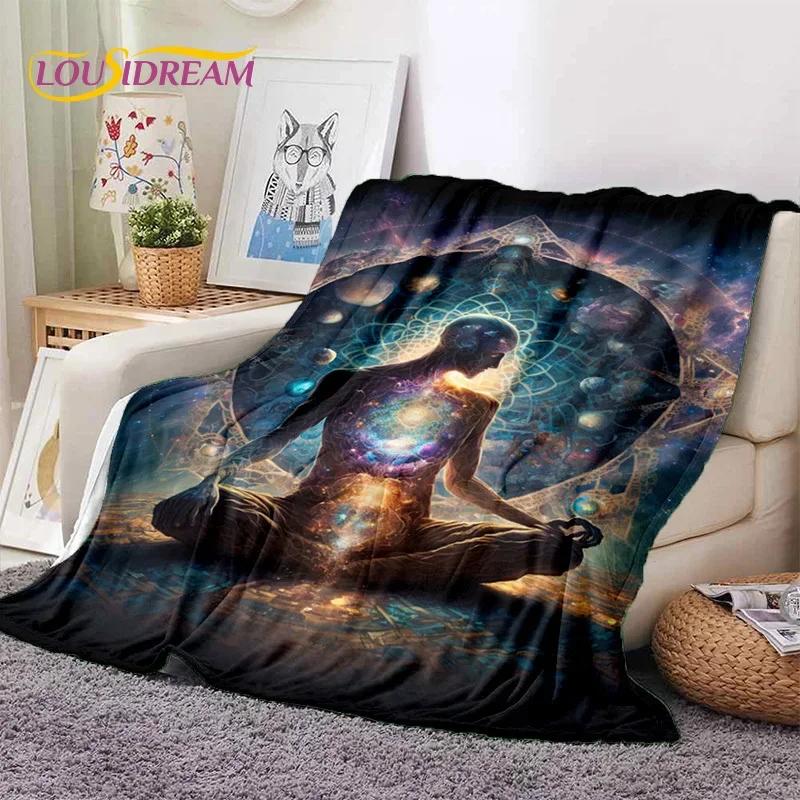 3D Jóga Meditace Duha 7 Čaker HD Měkká Flanelová Přikrývka pro Postele Ložnici Pohovku Piknik, Přehoz pro Venkovní Volný Čas Dárek