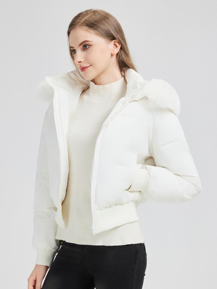 Winter fur collar hooded waist thickened short down cotton clothes for women