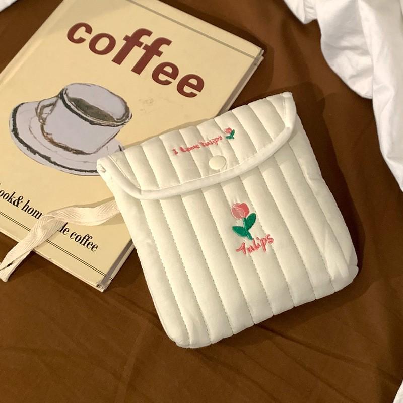Cute Cartoon Embroidered Period Pad Bag - Portable Menstrual Cup & Sanitary Napkin Holder