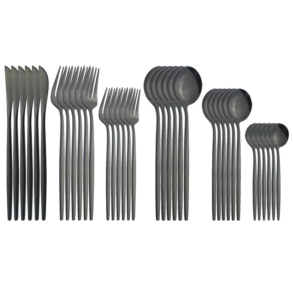 36Pcs Black Gold Cutlery Set Knives Dessert Fork Coffee Spoon Dinnerware Flatware Stainless Steel Silverware Party Tableware Set