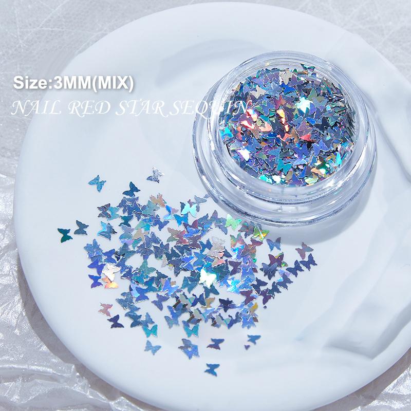 Mini Sparkling Nail Laser Glitter Sparkling Colorful Patch Love Butterfly Wave Dot Starry Laser Silver Glitter Nail Decoration
