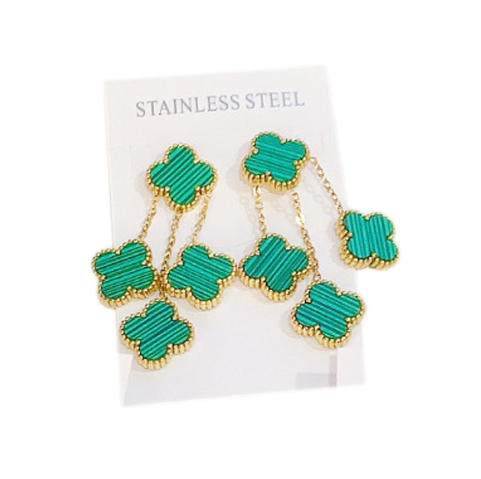 Titan Stahl Vierblättriges Kleeblatt Doppelseitige Quaste Ohrringe Schmuck Fashion Net Rot frauen Ohrringe