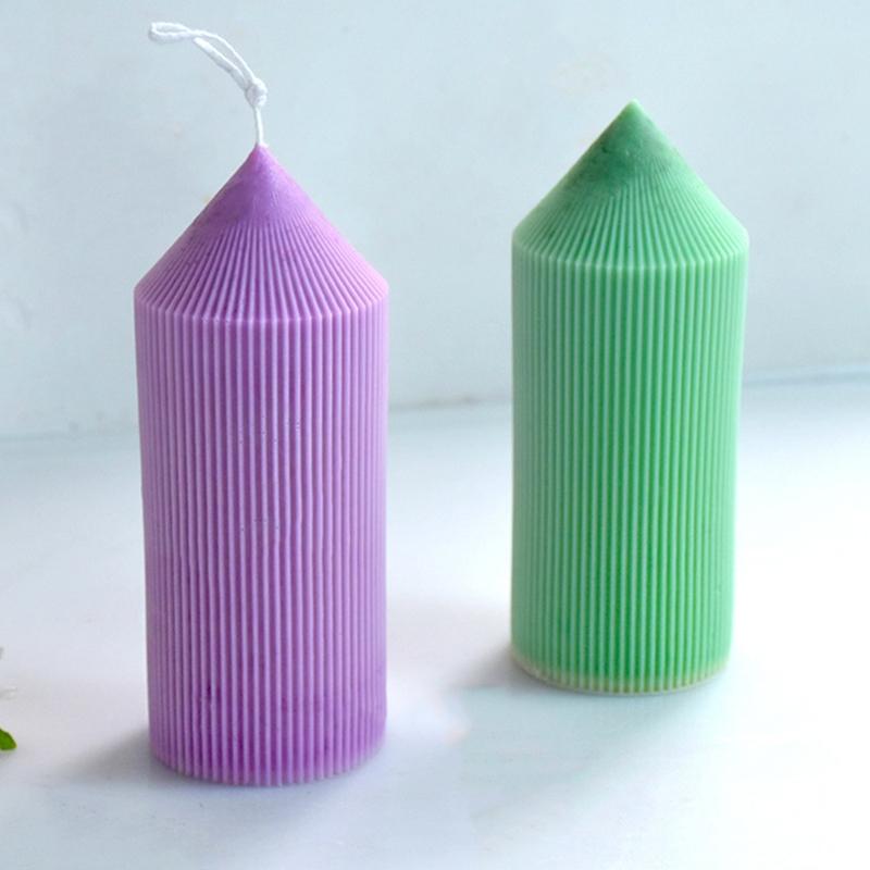 Simple Geometric Striped Candle Resin Molds Handmade Cylindrical Aromatherapy Candle Silicone Moulds DIY Fondant Craft