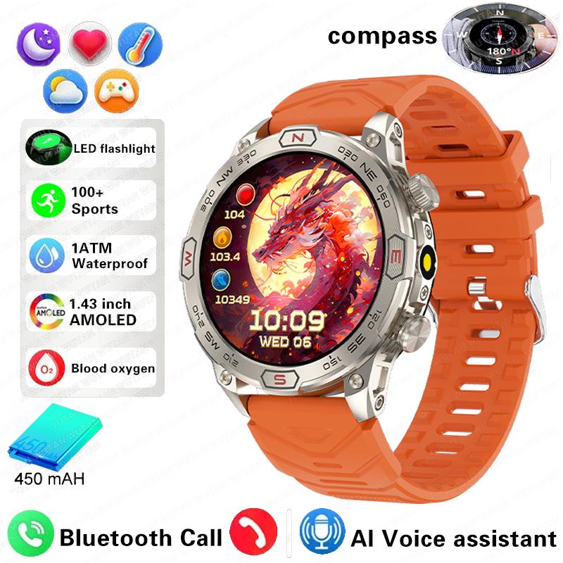 2025 Outdoor Military Taschenlampe GPS Smart Watch Mann AMOLED HD Bildschirm Herzfrequenz BT Anruf 5ATM Wasserdichte Smartwatches