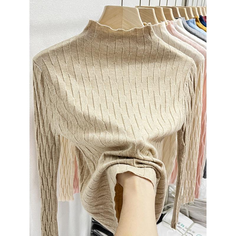 

Autumn and winter apricot long-sleeved inner bottoming shirt, loose temperament half-turtleneck knitted pullover sweater 13529 One Size