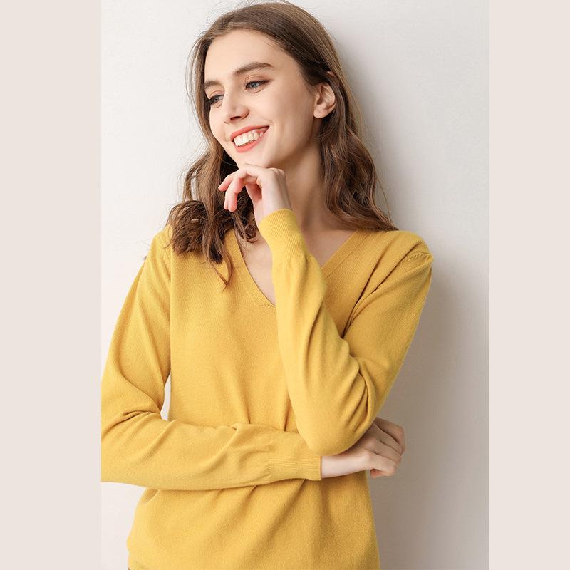 Leichter V-Ausschnitt Strickpullover - Damen einfarbiger Pullover für Frühling & Herbst