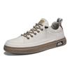 New Men's Genuine Leather Lace-Up Skate Sneakers Low-Cut Versatile Casual Sports Work Everyday Outdoor Comfortable Walking Shoes