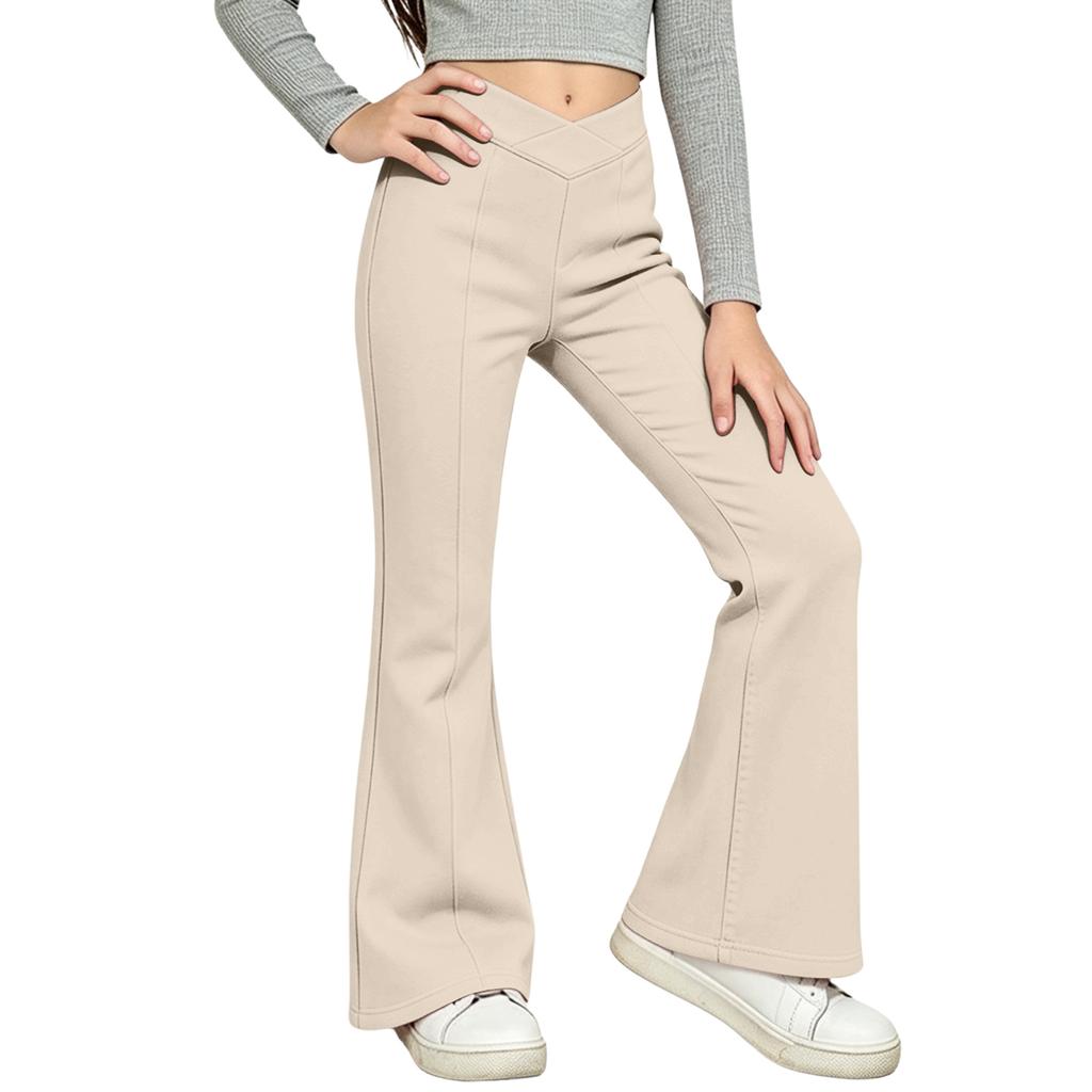 Kids' Color High Waist Flared Yoga Pants with Elastic Waist for Running, Dance and Fitness