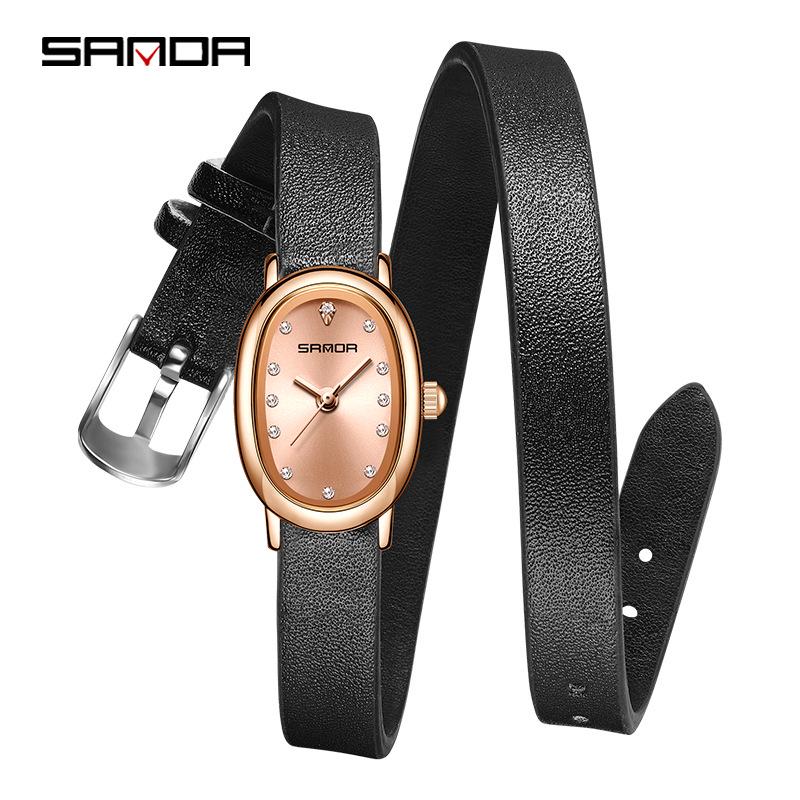 SANDA Women s Elegant Thin Strap Oval Diamond Quartz Waterproof Watch