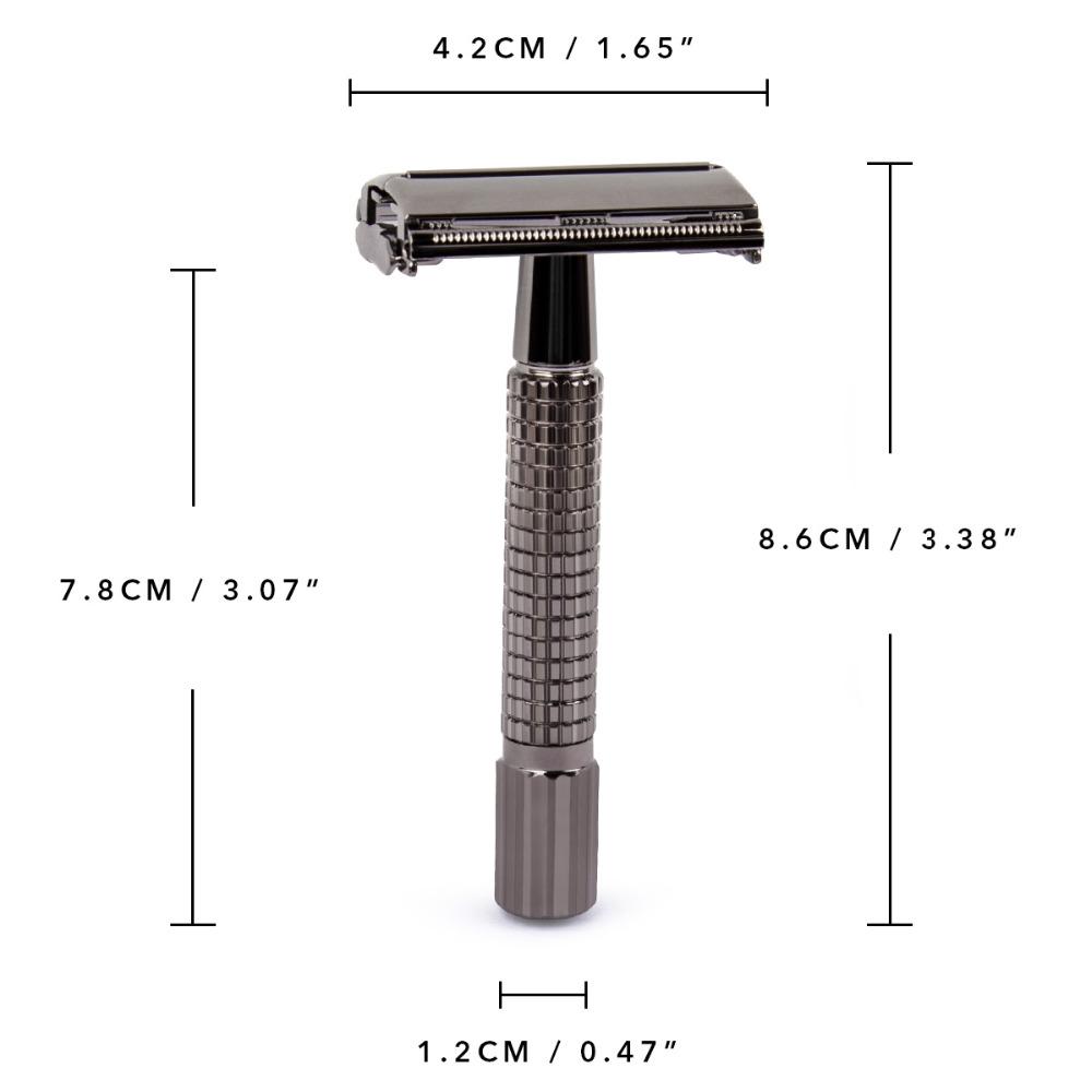 QSHAVE 8.7cm Short Handle Classic Safety Razor with 5 Blades As Gift Gunblack Epilator Weishi Straight Razor Hair Removal