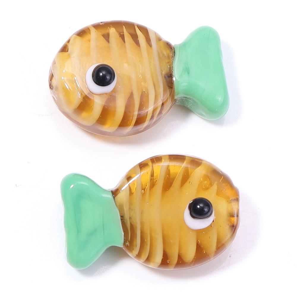 2pcs Fish Glass Beads 13X20mm Cute Colorful Stripe Lampwork Loose Spacer Beads For DIY Jewelry Making Bracelet Necklace Keychain