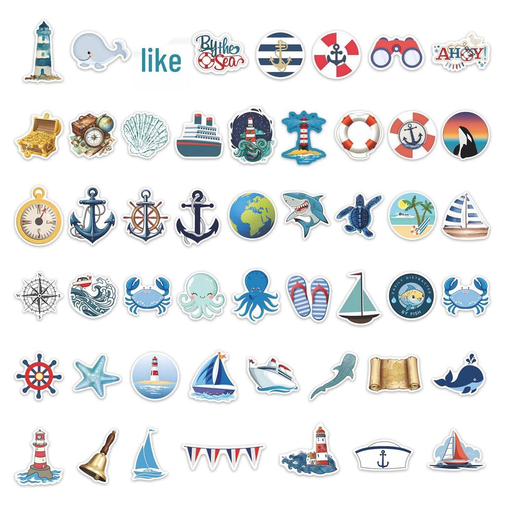 50 Nautical World Cartoon Stickers - Waterproof DIY Decals for Suitcases & Notebooks