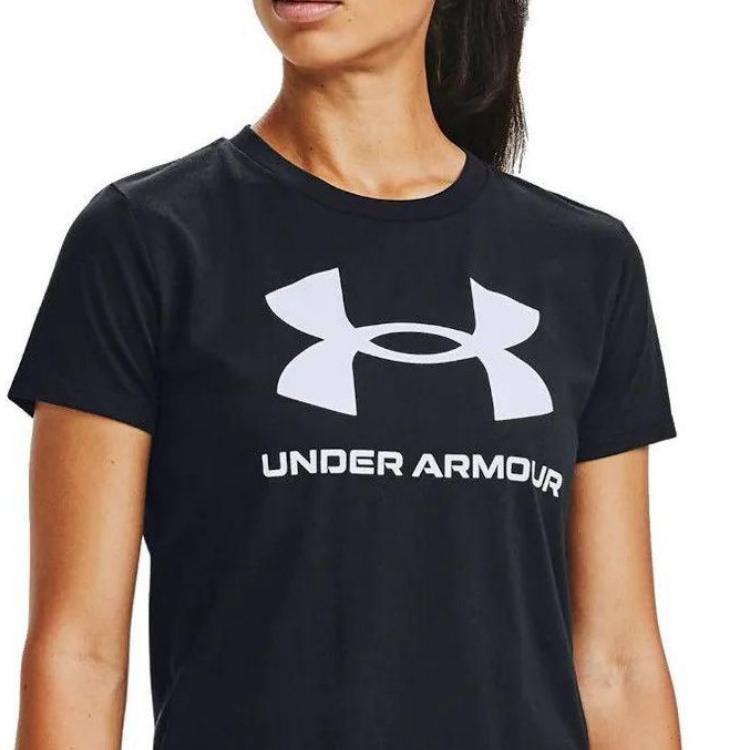 Under Armour Live Sportstyle Letter Logo Print Crew Neck Short Sleeve T-Shirt Kids Tops Black 1361182-001