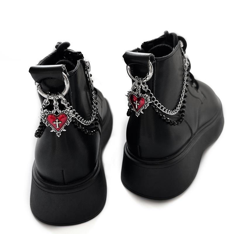 1Pc Red Heart Cross Shoe Buckle Versatile Thorns Roses Titanium Steel Chain Decorative Accessory Boots Shoe Party Diy Jewelry