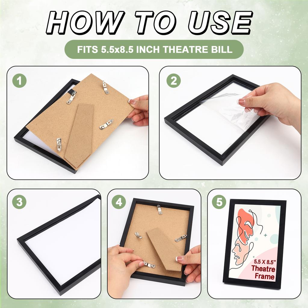 6 Pcs Black Theatre Frame 5.5 X 8.5 Inch Theatre Bill Frame Picture Frame Bulk Wall Mounting Photo Frames Set For Wall Tabletop