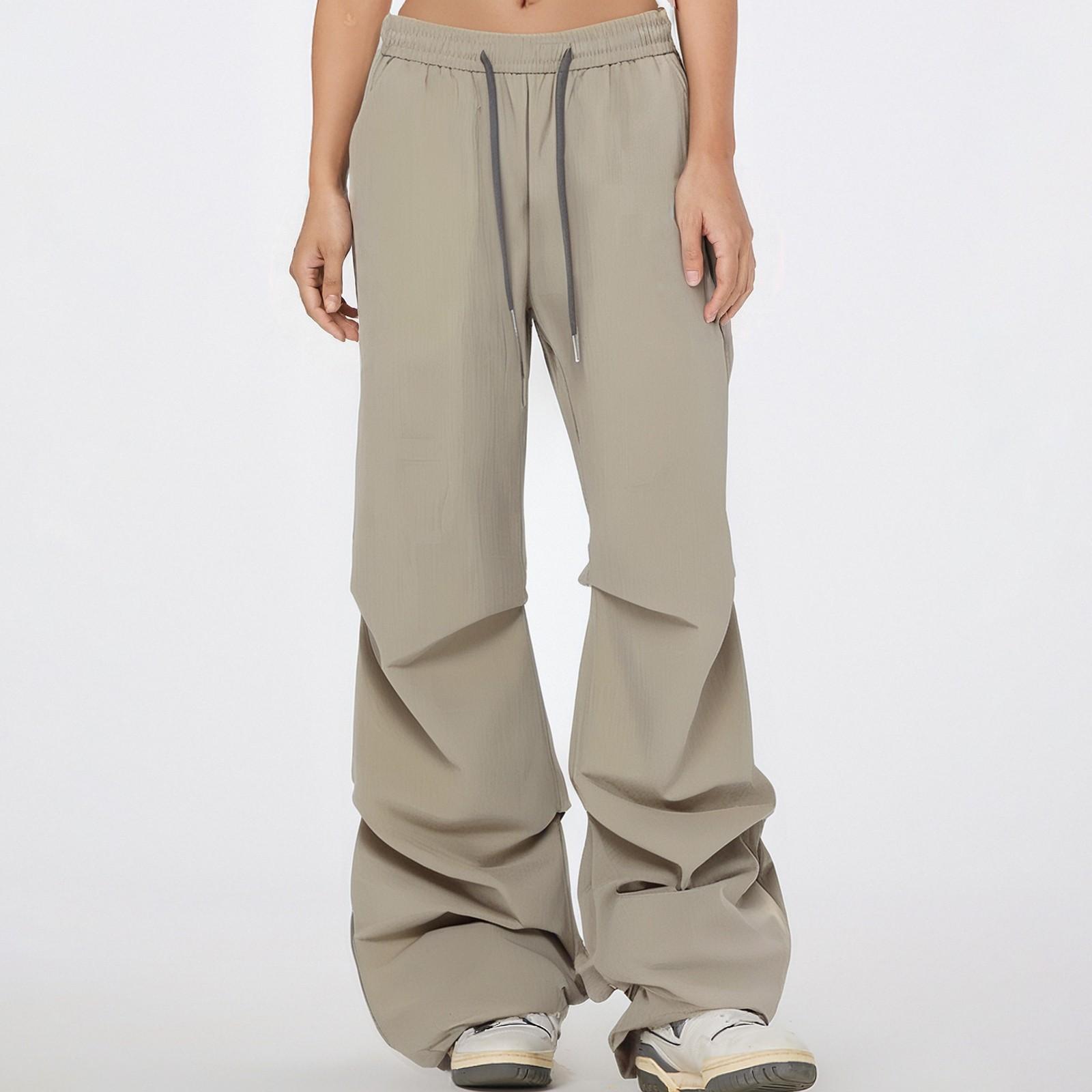 

Женские новые быстросохнущие брюки парашютисты из ледяного шелка, брюки с широкими штанинами, повседневные однотонные брюки XL хаки