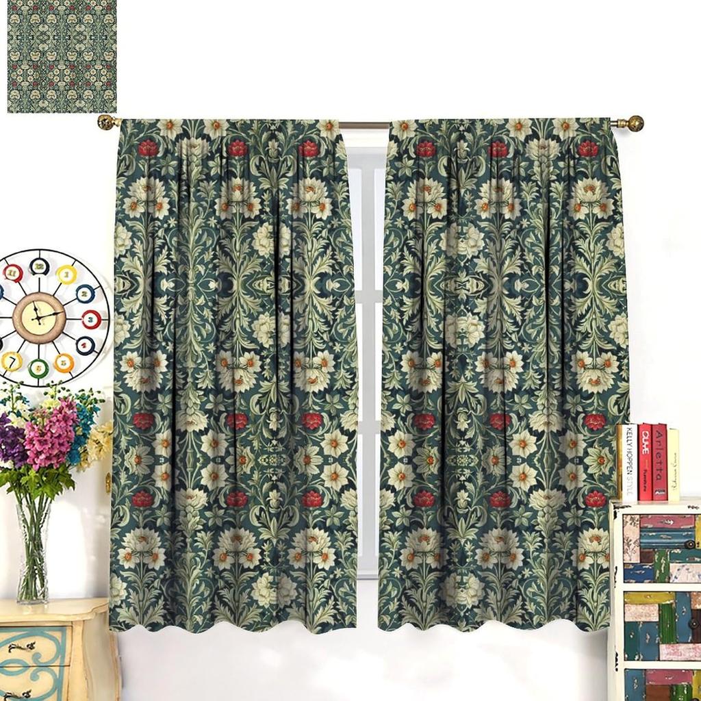 Set Of 2 Bohemian Floral Green Curtains Style Morris Tree Pattern Living Room Bedroom Curtain Polyester Perfect For