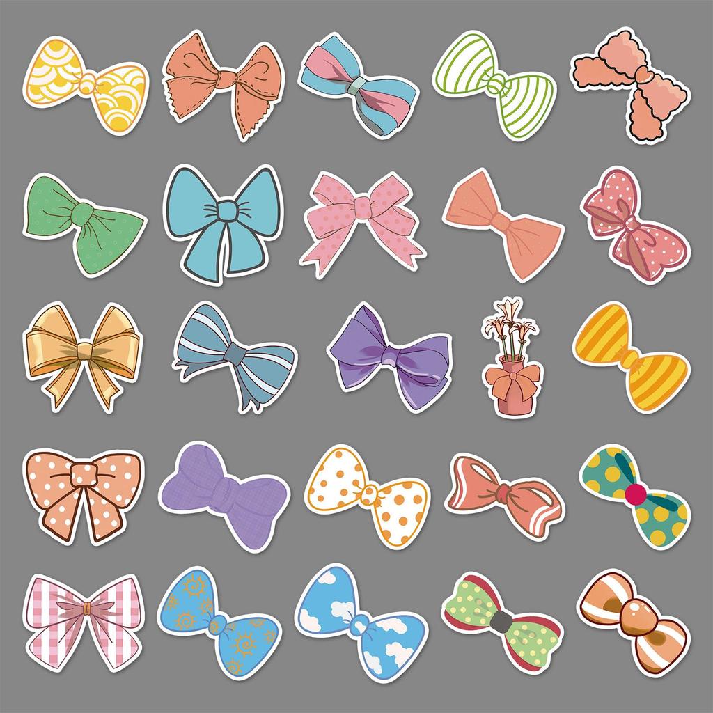 50 Bow Graffiti Stickers: Cute Cartoon Style for DIY Skateboards, Water Bottles, Journals, and Suitcases